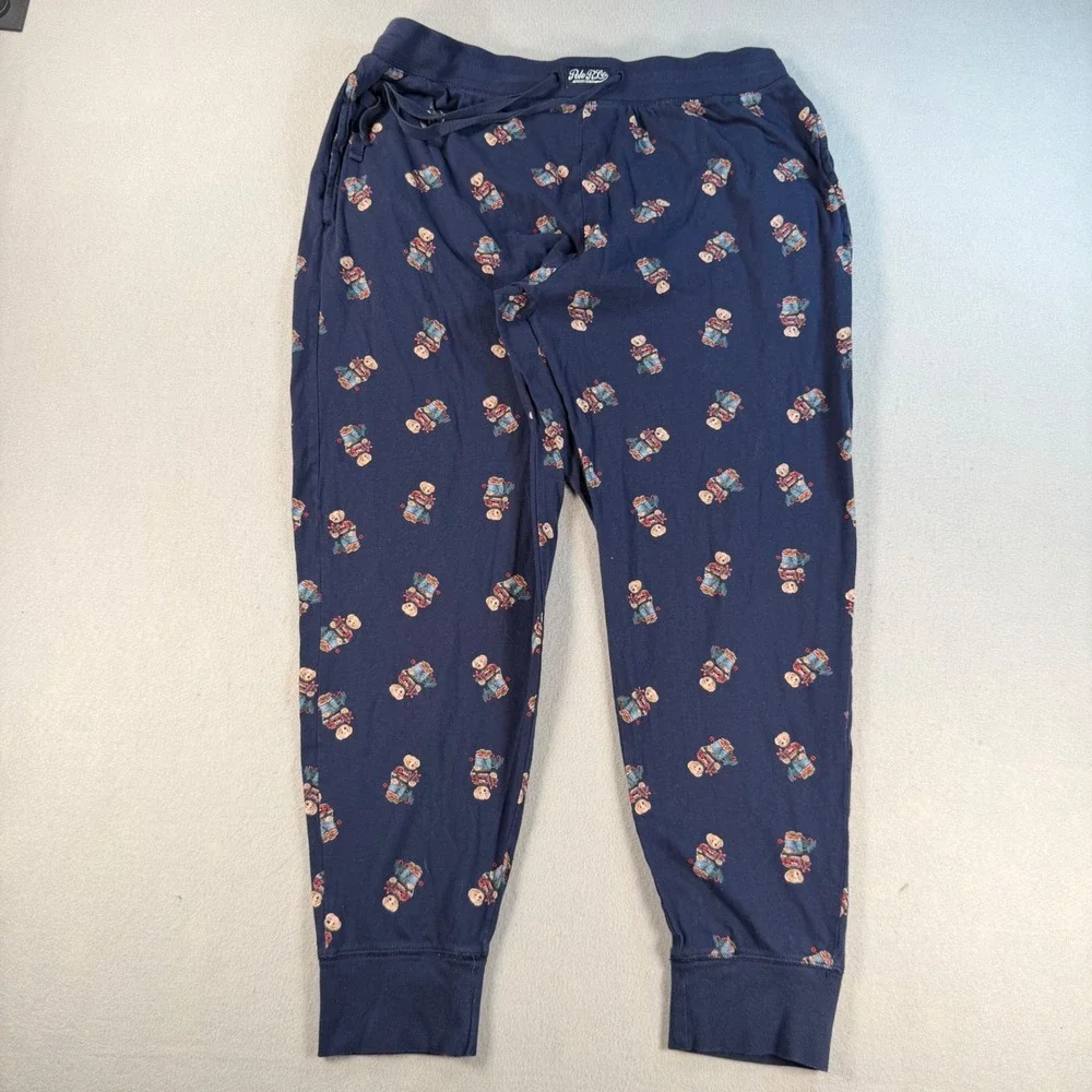 Polo Ralph Lauren Mens XL Navy Blue Holiday Polo Bear Pajama Jogger Pants
